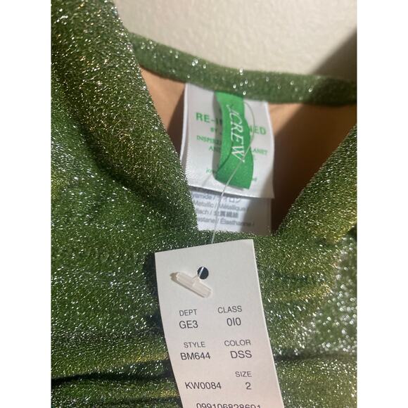 NWT J Crew Sparkle Ruched Plunge One Piece Swimsuit Green Size 2 - Picture 2 of 3